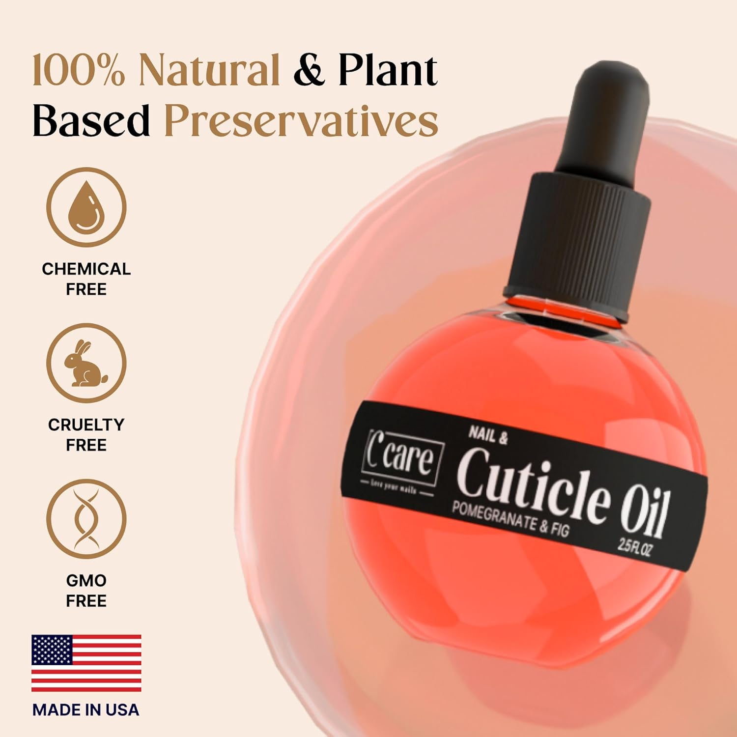 C CARE Pomegranate and Fig Cuticle Oil For Nails - Repairs Cuticles Overnight - Moisturizes and Strengthens Nails and Cuticles - Dropper & Brush included - 2.5oz-Velvo Beauty