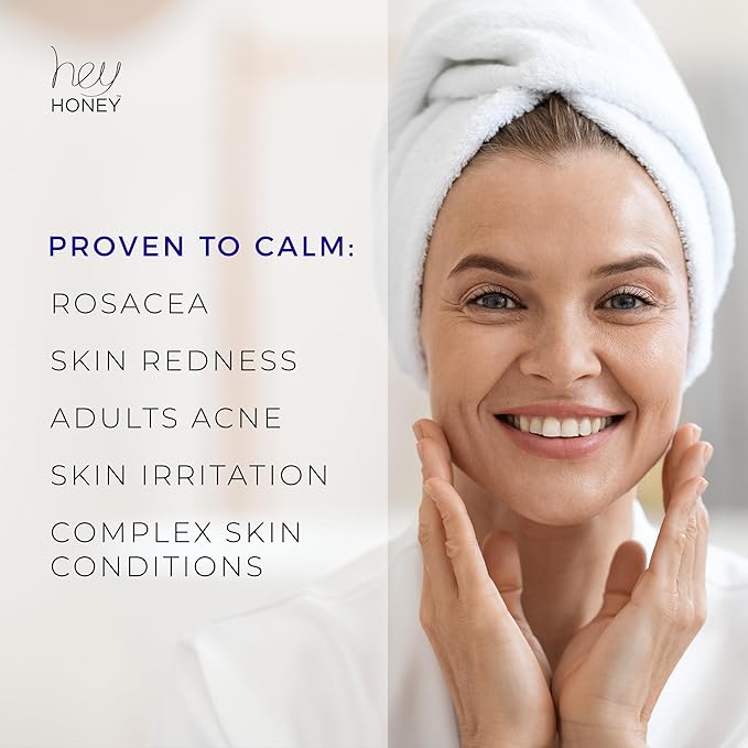 Hey Honey Skincare Relax, Instant Rosacea Treatment & Face Redness Relief - Dermatologically Tested Calming Moisturizer for Sensitive Skin Oil- Free with Honey & Propolis Anti-Aging Benefits | 2.2 Oz-Velvo Beauty