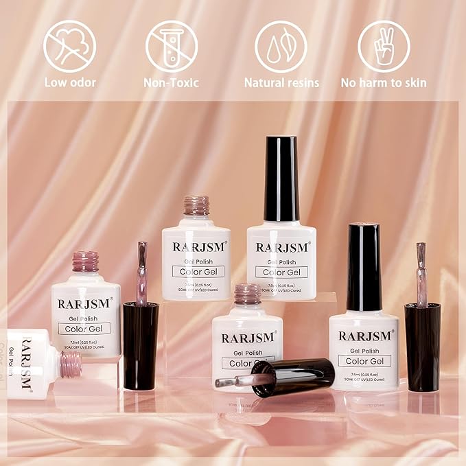 RARJSM Nude Glitter Cat Eye Gel Nail Polish Set 6Pcs Ceramics Pink Light Purple Brown Velvet Shimmer Smoothie Cateye Gel Polish with Magnetic Stick UV LED Curing Require Home Salon Nail Design-Velvo Beauty