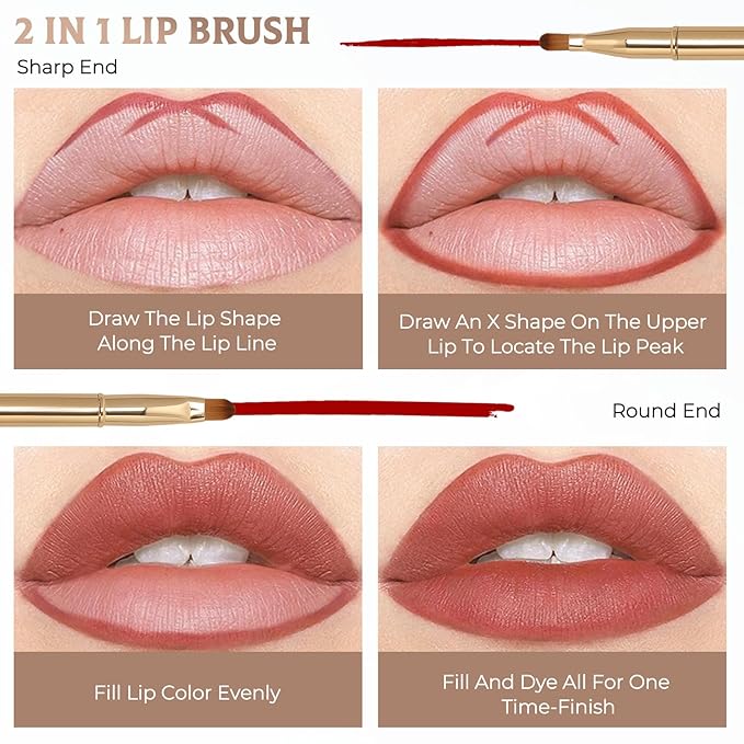 Unaone 2 Pack Lip Brush for Lipstick, Dual-Ended Lip Makeup Brush with Lid, Lipstick Brush for Lip Gloss-Velvo Beauty