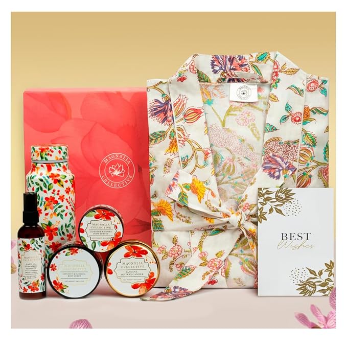 Spa Gift Set with Robe - 7 pc for New Mothers Postpartum Moms & Expecting- Luxurious Gift Set w Jasmine Candle Honey Lotion Coconut Oatmeal Body Scrub - All-Natural for Self-Care. Push present.-Velvo Beauty