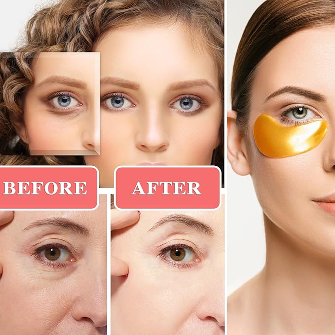 30 Pairs 24K Gold Under Eye Patches,Crystal Collagen Under Eye Mask,Puffy Eyes and Dark Circles Treatments,Moisturising&Hydrating Under Eye Patch Pads for Reducing Fine Lines Eye Bags(Gold)-Velvo Beauty