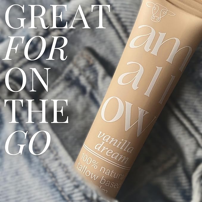 All Natural Tallow Lip Balm Squeezable Tube - Grass Fed/Finished Beef Tallow + Organic Beeswax & Vanilla Essential Oil .5 OZ (Vanilla Dream)-Velvo Beauty