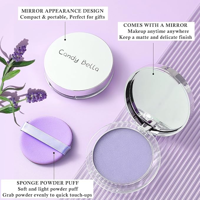 Chillab Lavender Matte Powder, Oil Control Face Pressed Chillab Lavender Matte Powder with Mini Powder Puff, Jelly Pressed Setting Powder Face Makeup, Cruelty Free-Velvo Beauty