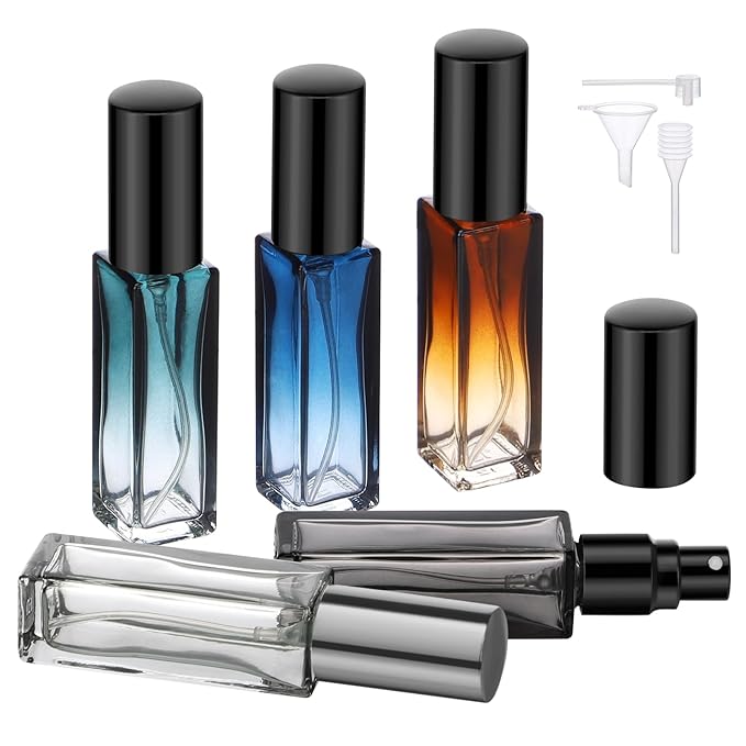 Segbeauty 5 Packs Travel Perfume Bottle Refillable, 10ML Mini Portable Glass Spray Bottles Atomizer, Empty Cologne Sample Dispenser with Funnel and Pipette, Perfume Making Kit Toiletries Container-Velvo Beauty