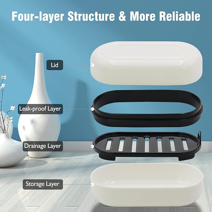 Travel Soap Container, Leakproof Soap Box, Travel Soap Holder with Removable Draining Layer, Portable Soap Case for Traveling, Camping, Gym (White, 1 Pack)-Velvo Beauty