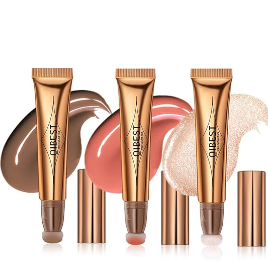3Pcs Contour Beauty Wand,Liquid Face Concealer Contouring with Cushion Applicator,Liquid Blush Shading Bronzer Stick Natural Matte Finish, Lightweight Blendable Super Silky Cream Contour Stick Makeup-Velvo Beauty