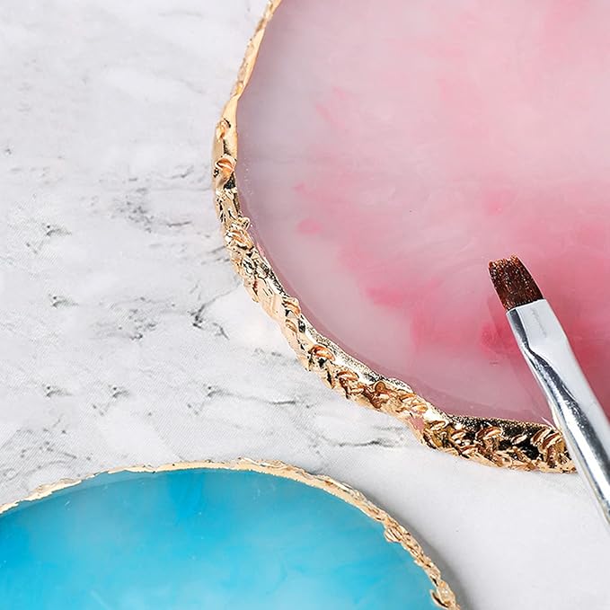 ZOOFOX 6 Pieces Resin Nail Art Palette, Nail Art Painting Mixed Color Palette with Gold Edge, Nail Gel Color Makeup Display Board-Velvo Beauty