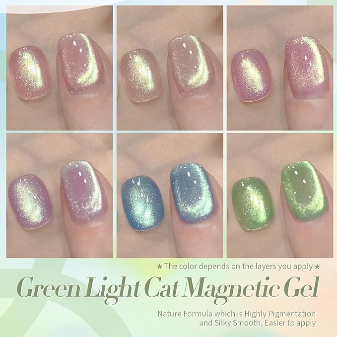 Born Pretty Cat Magnetic Eye Gel Nail Polish Shimmer Glitter Holographic Auroas Magnetic Gel Spring Summer Pink Green Blue Translucent Gel Polish Set Manicure Nail Art DIY at Home-Velvo Beauty