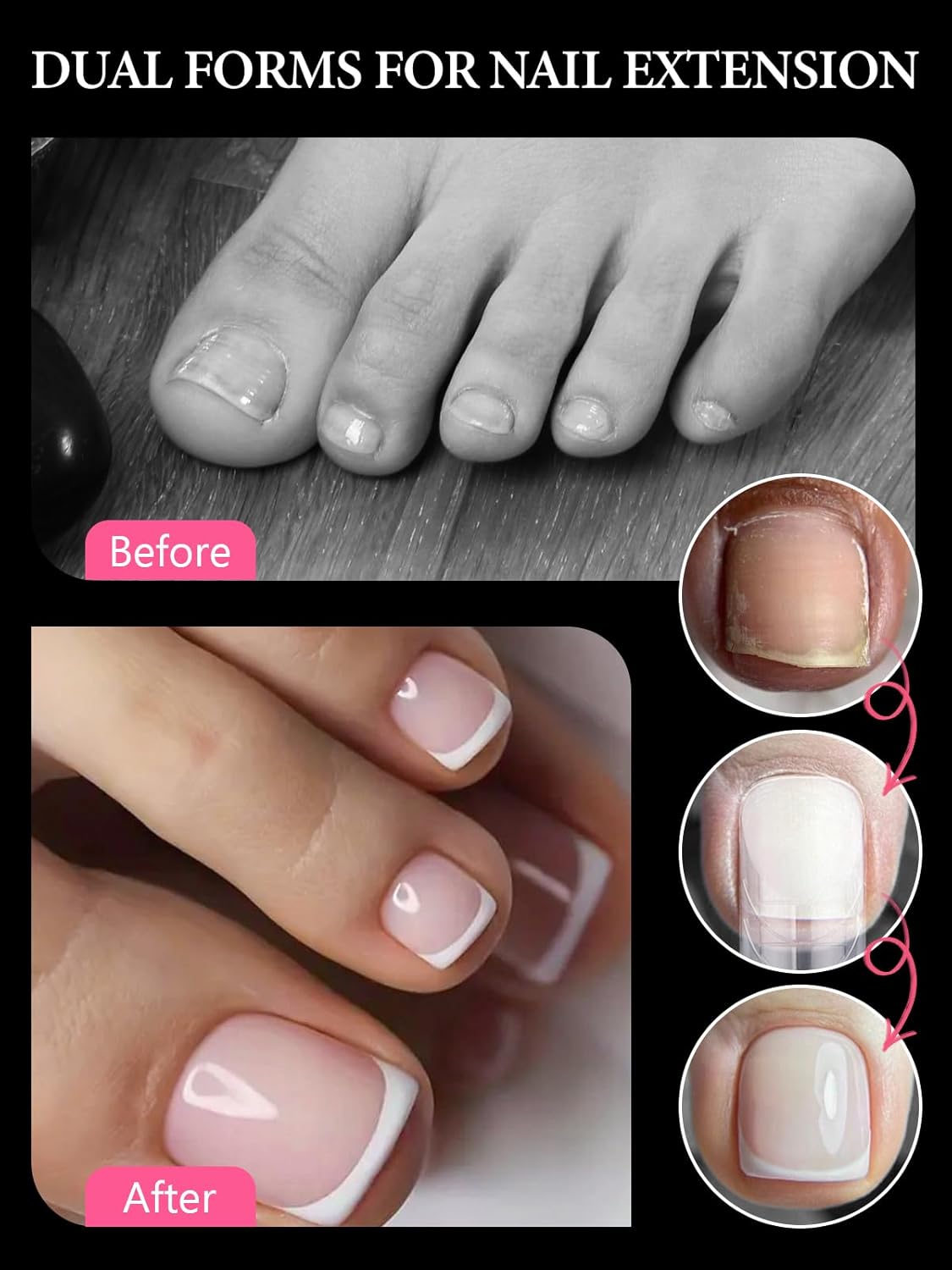 Poly Gel Toe Nail Form Set, EBANKU Reusable Toenails Dual Forms for Nail Extensions, Poly Gel Toe Nail Tips with Dual-Ended Brush and Nail File, 5PCS Clips - 12 Sizes 120PCS-Velvo Beauty