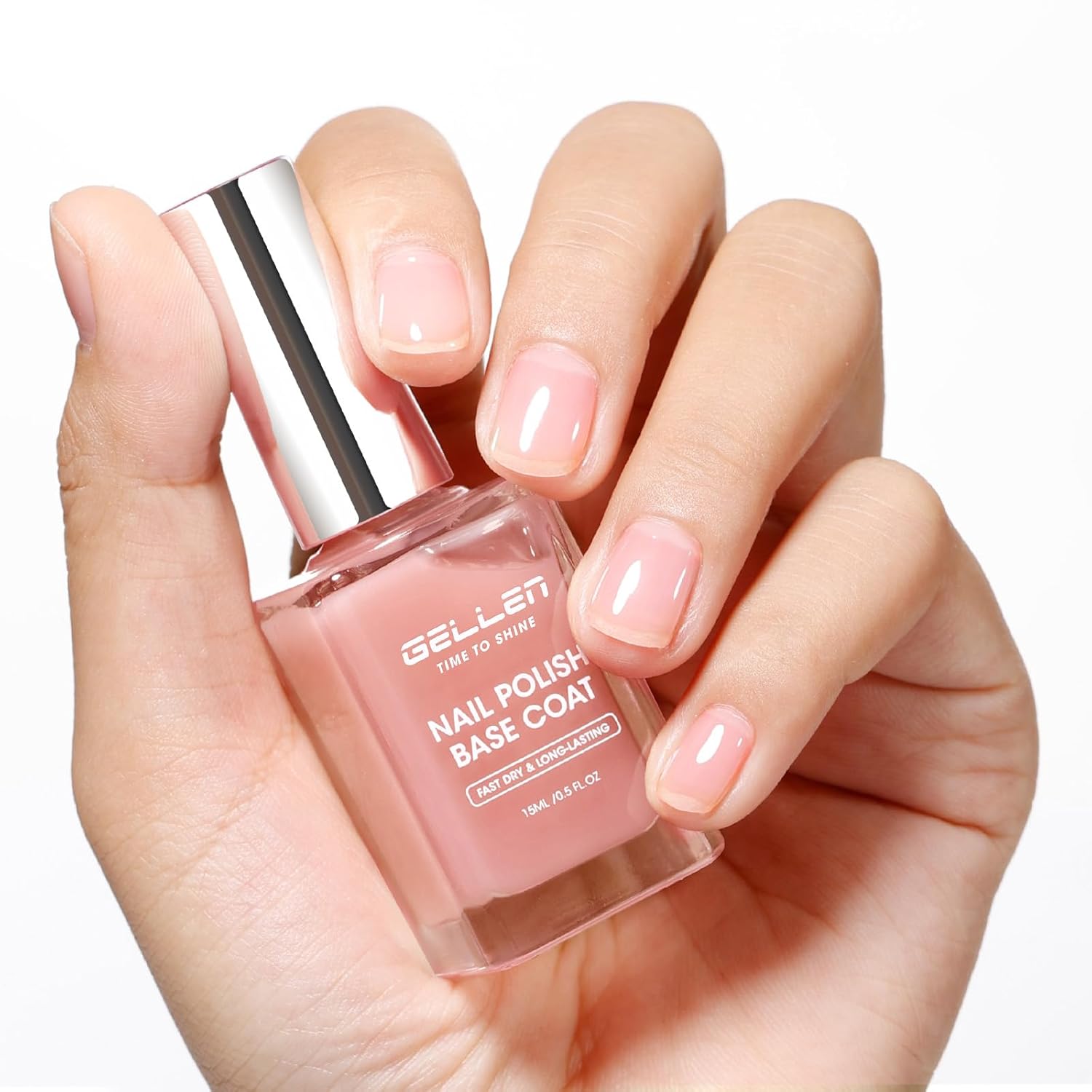 GELLEN 4‑in‑1 Clear Nail Polish Base Coat Sheer Tinted Natural Pink, Ridge Filler, Nail Strengthener & Concealer, Calcium Formula Strengthens Nails, Enhances Natural Look, No HEMA, Anti-yellowing-Velvo Beauty