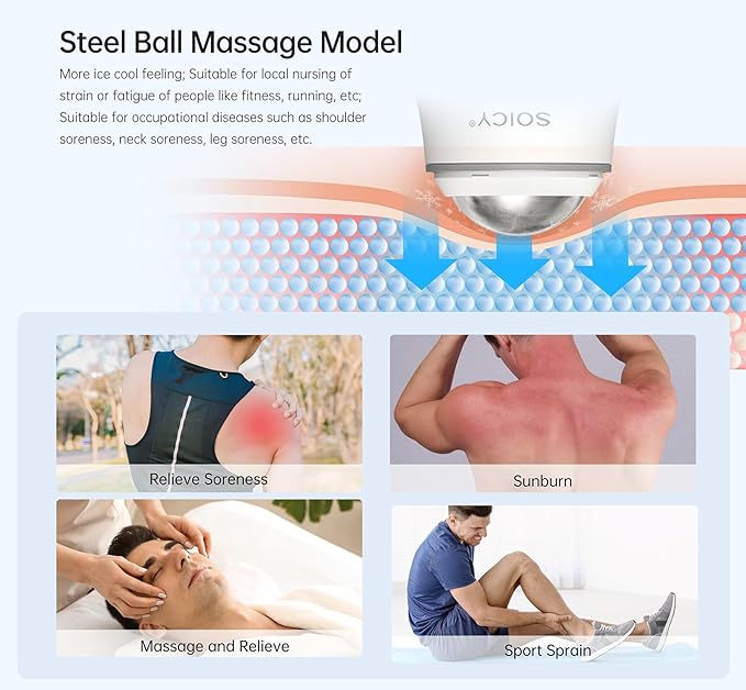 Ice Roller for Face and Eyes Body, Facial Ice Roller 360° Rotating Stainless Steel Ball Face Massager Fitness Cryosphere for Reduces Puffiness, Redness and Pain, Beauty Skin Care Tools-Velvo Beauty