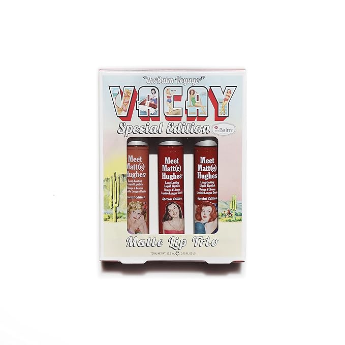 the Balm Voyage Vacay Matte Lip Trio Special Edition for Women - 3 Pc 0.25oz Lipstick - Persistent, 0.25oz Lipstick - Charismatic, 0.25oz Lipstick - Adventurous-Velvo Beauty