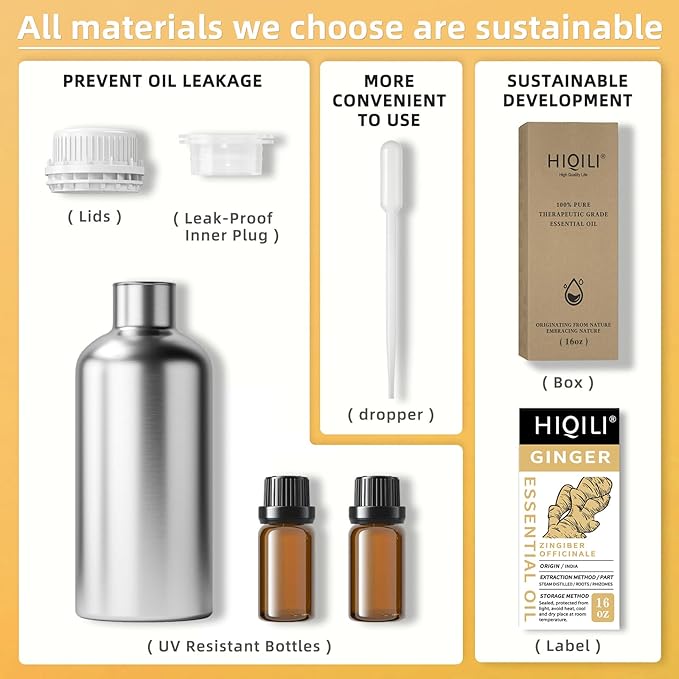 HIQILI 16 Fl Oz Ginger Oil, 100% Pure Natural Ginger Essential Oil for Hair, Massage, Skin - 500ML-Velvo Beauty