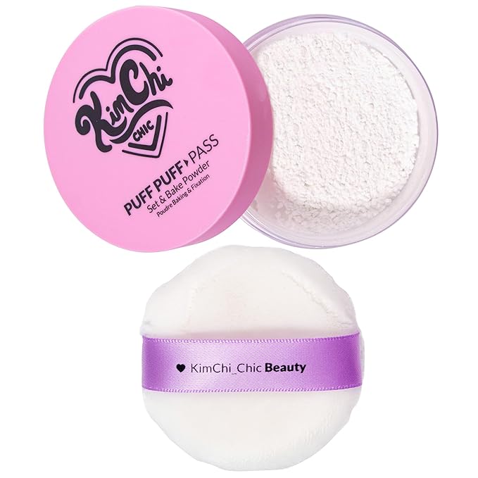 Kimchi Chic Beauty Puff Puff Pass Set and Bake Powder, Loose Face Powder with Extra Fluffy Setting Powder Puff, Soft Lavender Face Makeup for Uneven Skin Tone, 01 lvander-Velvo Beauty