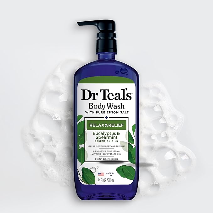 Dr Teal's Body Wash with Pure Epsom Salt, Relax & Relief with Eucalyptus & Spearmint, 24 fl oz (Pack of 4) (Packaging May Vary)-Velvo Beauty