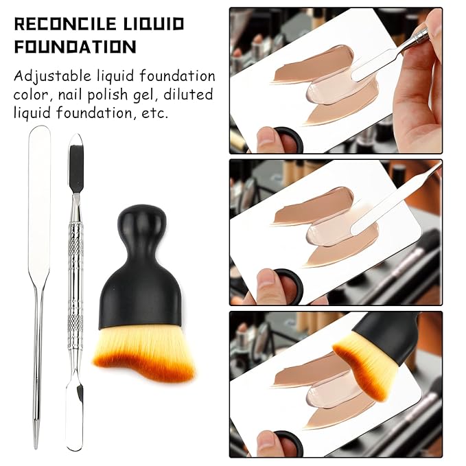 Makeup Spatula and Palette Set, Facial Makeup Tools, Including Eye Shadow/Eyelashes/Nail/Foundation With Makeup Mixing Palette + Blending Stick + Blending Spatula + Foundation Brush-Velvo Beauty