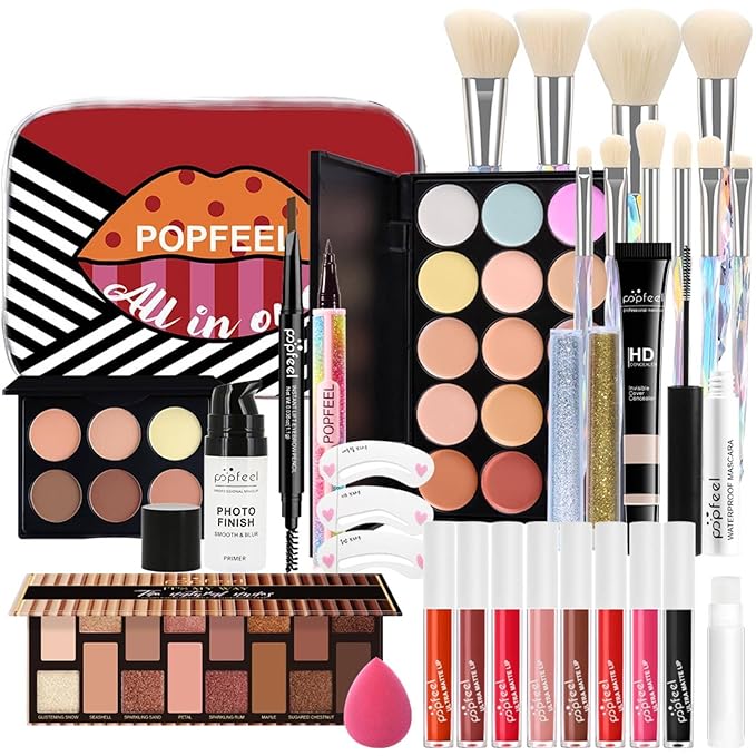 Makeup Kit for Women Full Kit, All in One Makeup Sets for Teens Girls Beginner Gift, Includes Eyeshadow Palette, Liquid Foundation, Concealer, Lip Gloss, Mascara, Powder Puff-Velvo Beauty