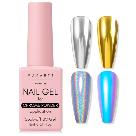 Makartt No Wipe Gel Top Coat for Chrome Nail Powder - Clear High Gloss Mirror Shine Top Coat Gel Nail Polish, Long Lasting Soak-Off LED UV Lamp, DIY Home Salon Art Design Gifts, 8ml Pink Bottle-Velvo Beauty