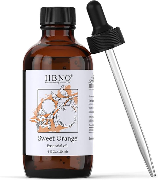 HBNO California Bottled Orange Essential Oil 4 fl oz (120ml) Value Size - Natural Orange Oil, Cold Pressed - Perfect for Cleaning, Aromatherapy, DIY, Soap & Diffuser-Velvo Beauty