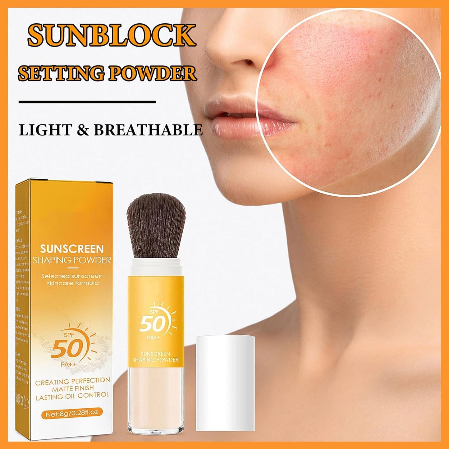 Sunscreen Setting Powder,Brush Setting Makeup SPF 50 PA++ for All Skin,Moisturizing & Lightweight Loose Face Powder with Sunscreen Brush,Soft Matte Finish Long Lasting Oil Control Make up-Velvo Beauty