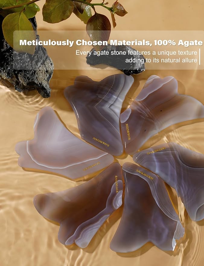 Gua Sha Stone, Gua Sha Facial Tools, Authentic Agate Stone Guasha Tool for Face Massager, Facial Sculpting Lifting Shaper, Genuine Agate Stone Patent Design-Velvo Beauty