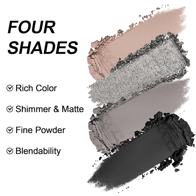Erinde 4 Colors Eyeshadow Palette Eye Shadow Makeup, Matte Shimmer Metallic Taupe Gray Black Sliver Smokey Eyeshadow, Long Wearing, Velvety Pigmented Blendable, Quad Eye Shadow Palette, 01-Velvo Beauty