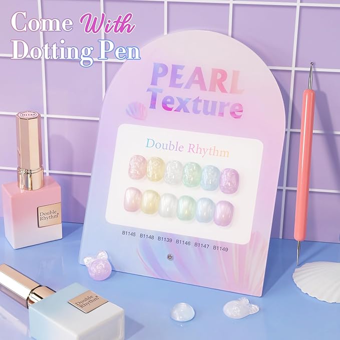 Double Rhythm 6 Pcs 15 ML Gel Polish Set Same Color Same Bottle Soak Off Gel Polish Kit Nail Art Manicure Salon DIY at Home for Women (Pearl Pink White Green Blue Purple-T6-21)-Velvo Beauty