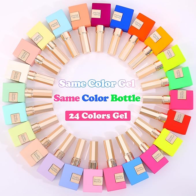 Double Rhythm 28Pcs 0.5Oz Gel Nail Polish Set Same Color Same Bottle Soak Off Gel Polish Kit Nail Art Manicure Salon DIY at Home for Women (Candy Neon Collection-T24-6)-Velvo Beauty