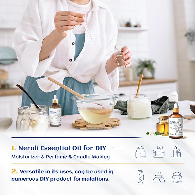 HIQILI Neroli Essential Oil 3.38 Fl Oz, Pure Natural Neroli Oil for Skin, Diffuser, Includes 10ML Travel Bottle - 100ML-Velvo Beauty