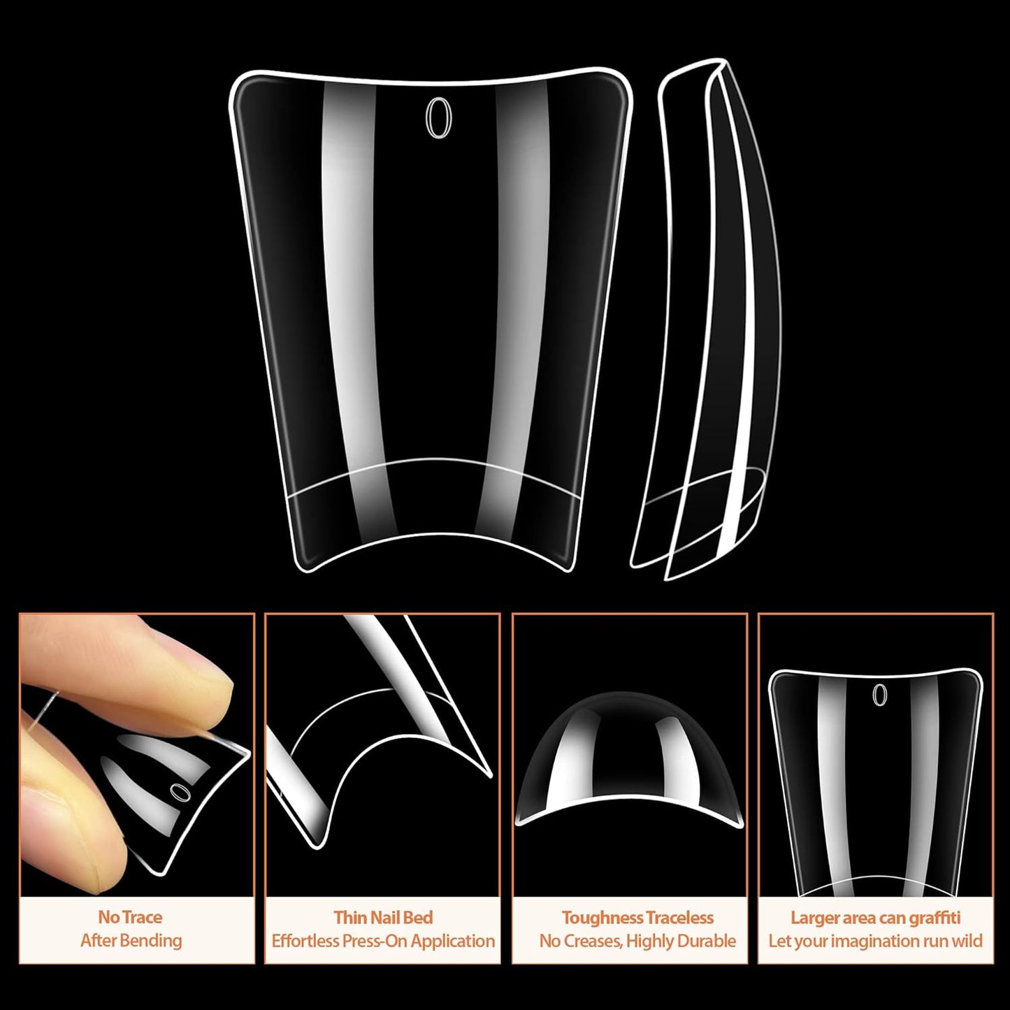 UNA GELLA Duck Fake Nail Tips 504 PCS Clear Soft Gel Short Half Cover Nail Tips Curved for Nail Extensions Professional Salon & Home DIY Nail Art 11 Sizes-Velvo Beauty