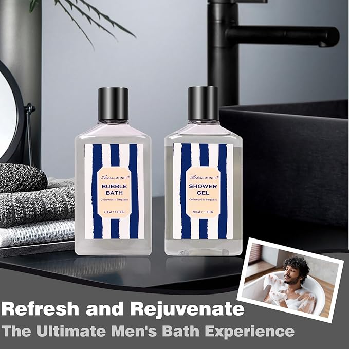 Valentines Day Gifts for Men, Bath and Body Gift Sets for Men with 10 Pcs Cedar & Bergamot Spa Gifts for Men, Bath Sets Includes Shower Gel, Bubble Bath, Body Mist. Perfect Father's Day Gifts for Men-Velvo Beauty