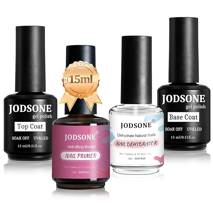 JODSONE 4 Bottles of 15 Capacities of Nail Dehydrator Nail Primer Base Top Coat Long Lasting and Easy to Apply Large Bottle-Velvo Beauty