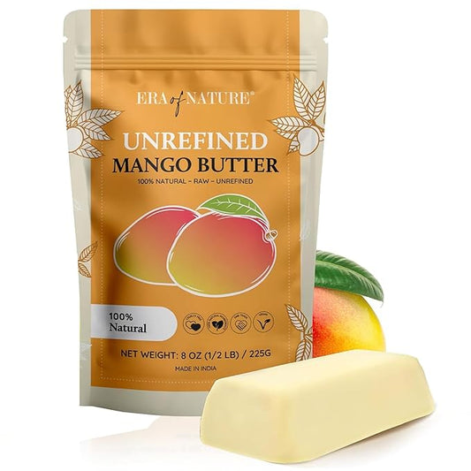 era of nature Organic Unrefined Raw Mango Body Butter Block 8oz - Moisturizing Mango Seed Raw Butter Bar for Skin & Hair, DIY Lip Balm Base, Cream, Soap & Lotion Making Supplies Kit, Personal Skincare-Velvo Beauty