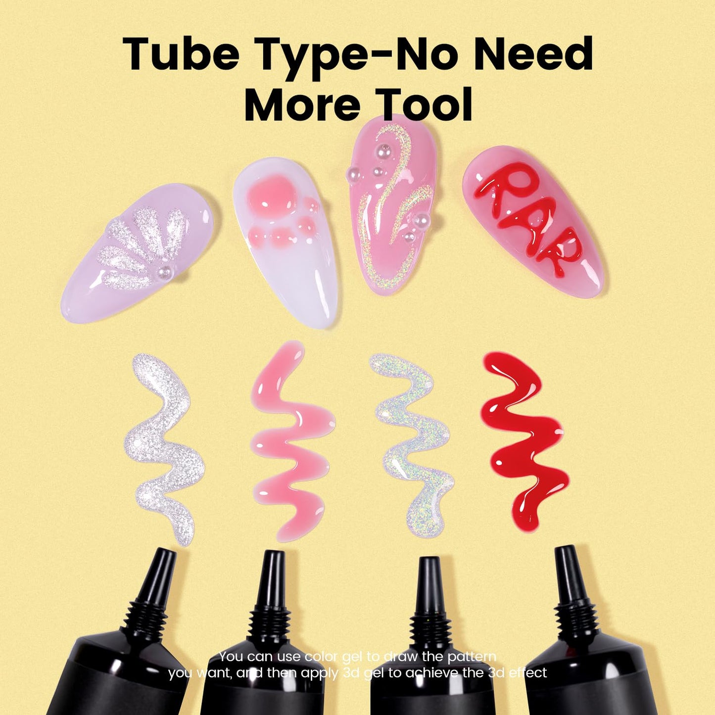 RARJSM 3D Sculpture Gel Polish for Nail Art - No Wipe Red 2 in 1 Gem Rhinestone Glue Drawing Hard Craving Sculpting Gel UV LED Curing Requires Soft Tube DIY Decoration Manicure Design-Velvo Beauty