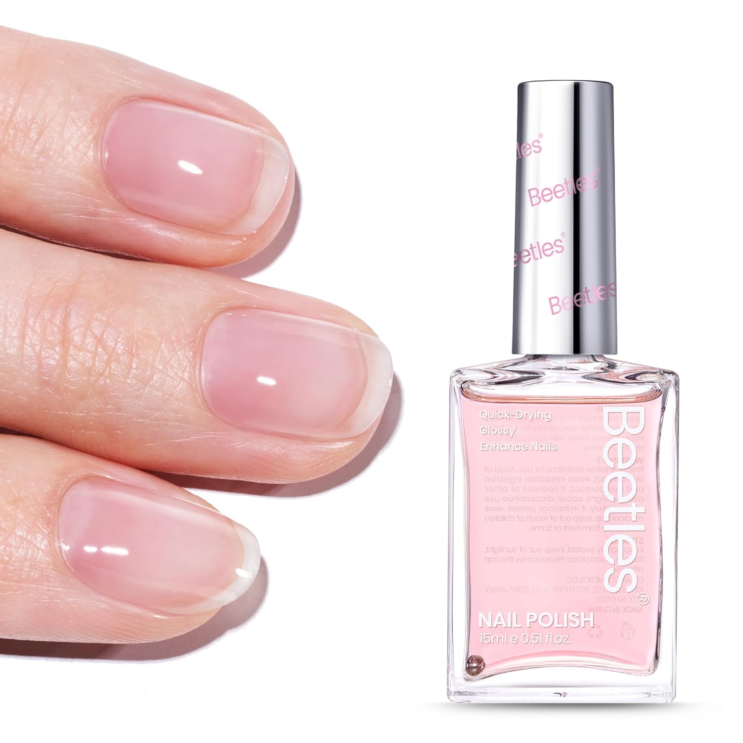 Beetles Nail Strengthener - Clear Pink Nail Concealer Fast Air Dry Clear Air Dry Nail Growth for Damaged Uneven Nails Fingernail Polish for Pink Bliss Nail Art Manicure Salon Quality-Velvo Beauty