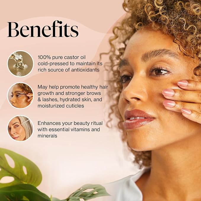 Kitsch Organic Castor Oil for Hair Growth - 100% Pure Castor Oil, Organic Cold Pressed Unrefined Glass Bottle for Face, Skin, Lashes, Brows, Scalp, Nails & Belly Button - Hexane Free, USDA - 2 oz-Velvo Beauty