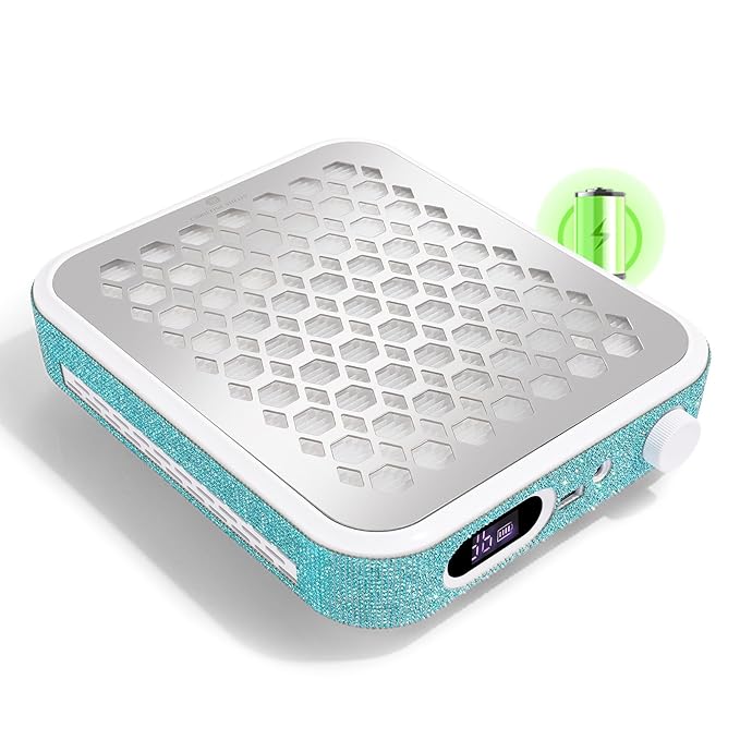 Nail Dust Collector, Rechargeable Dust Collector Nail Tech, Powerful Vacuum Fan Vent Dust Collector Extractor Dust Suction Machine for Acrylic Nails Polishing, Nail Salon&Home, Blue-Velvo Beauty