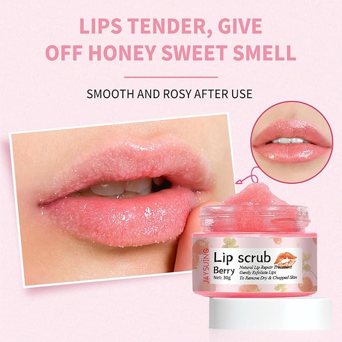 Lip Scrub, Natural Lip Scrub Exfoliator, 2Pcs Lip Exfoliator Lip Scrub for Dark Lips to Lighten,Repair Dry Lips,Chapped Lips (Berry)-Velvo Beauty