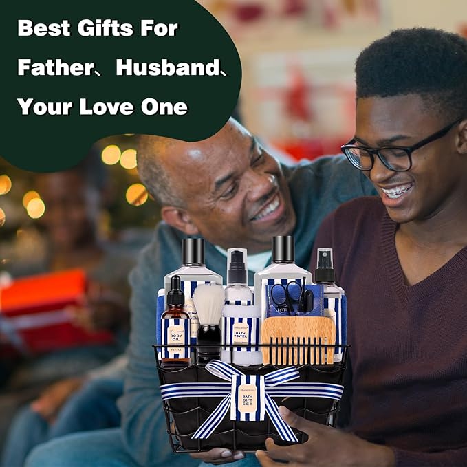 Valentines Day Gifts for Men, Bath and Body Gift Sets for Men with 10 Pcs Cedar & Bergamot Spa Gifts for Men, Bath Sets Includes Shower Gel, Bubble Bath, Body Mist. Perfect Father's Day Gifts for Men-Velvo Beauty