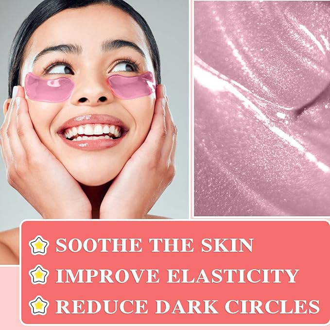 30 Pairs 24K Pink Under Eye Patches,Crystal Collagen Under Eye Mask,Puffy Eyes and Dark Circles Treatments,Moisturising&Hydrating Under Eye Patch Pads for Reducing Fine Lines Eye Bags(Pink)-Velvo Beauty
