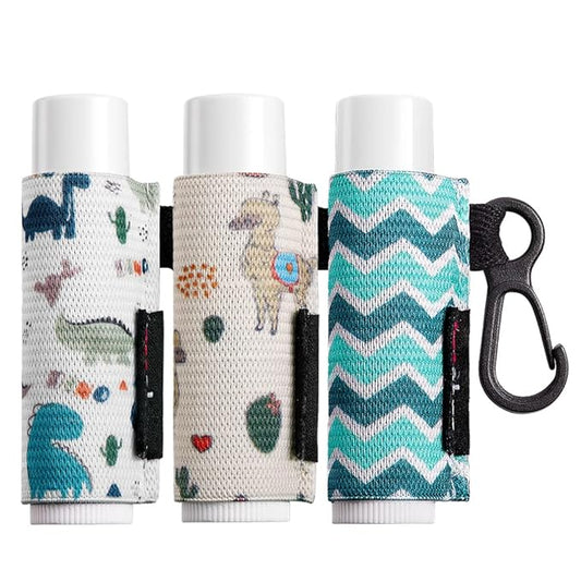 Lip Balm Holder Sleeves Keychain Chapstick Elastic Sleeves (Dinausaur/Sheep/Wave strip)-Velvo Beauty