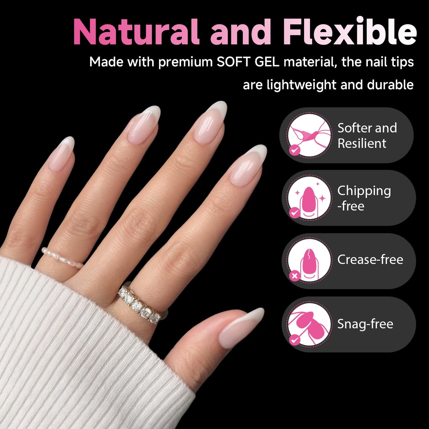 UNA GELLA Medium Almond Nail Tips, 312pcs Almond Gel Nails Tips Shape Pre Etched Full Cover Clear Fake Acrylic Pointed Press On Nails No C Curve for Nail Extension Art DIY Salon 12 Sizes-Velvo Beauty