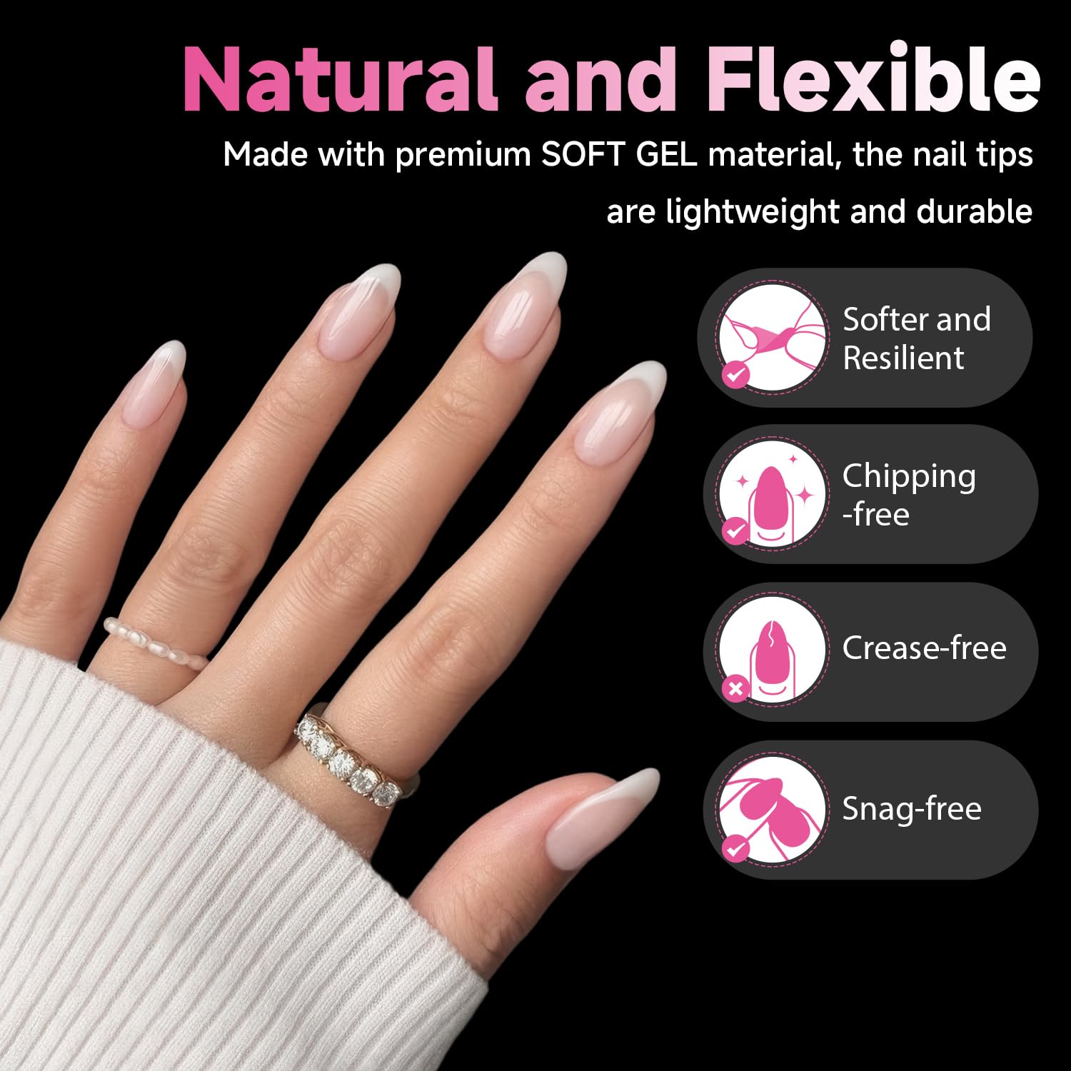 UNA GELLA Medium Almond Nail Tips, 312pcs Almond Gel Nails Tips Shape Pre Etched Full Cover Clear Fake Acrylic Pointed Press On Nails No C Curve for Nail Extension Art DIY Salon 12 Sizes-Velvo Beauty