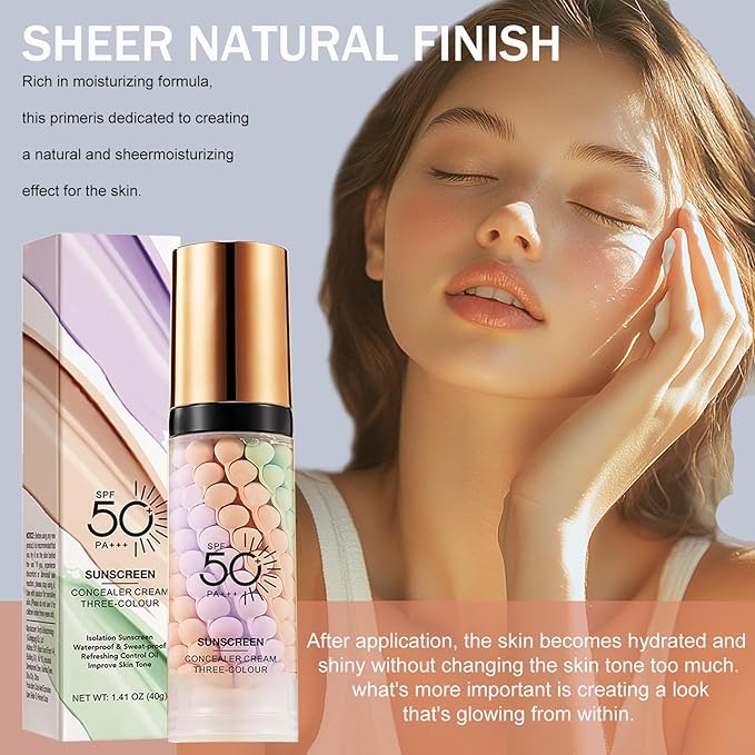 3 In 1Primer for Face Before Makeup,Sunscreen Isolation Cream, SPF 50, One Step Color Corrector Face Primer, Blurs Imperfections Oil Control & Moisturizing Skin Tone Correcting,Radiance Skin-Velvo Beauty