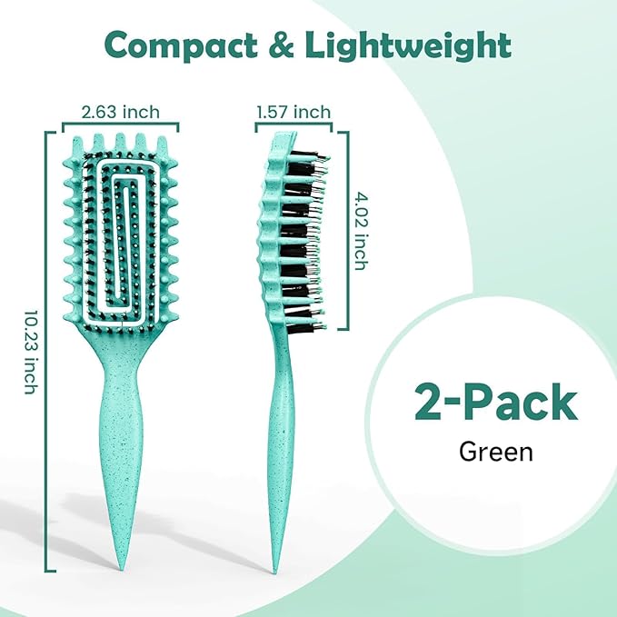 Curl Defining Brush, Curly Hair Brush Defining with Side Gear for Combing, Shaping, and Styling Curly Hair, Lightweight Candy Brush Suitable for All Wet or Dry Hair Types for Women and Men (Green 2PC)-Velvo Beauty