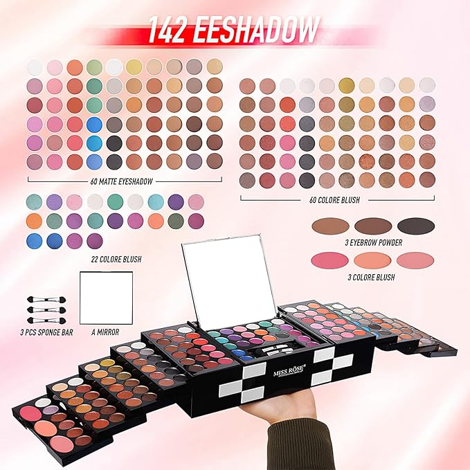 Eyeshadow Palette Cosmetics,Contour Palette Maquillaje Para Mujer,makeup Kit for Women Full Kit,With 142 Color Eyeshadow 3 Color Blush 3 Color Eyebrow Powder…-Velvo Beauty