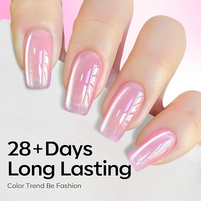 Modelones Cat Eye Gel Nail Polish, 6 Colors Glitter Summer Pink Blue Green Blue Gel Polish Set with Magnet Sparkle Translucent Nail Polish Kit Soak Off Led Nail Art Manicure Salon DIY Gifts-Velvo Beauty