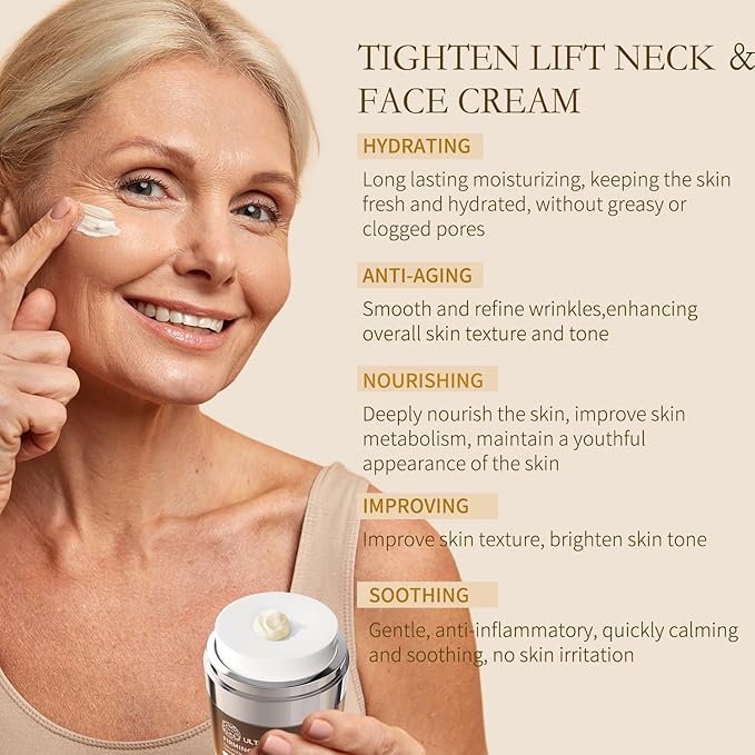 Tighten and Lift Neck Cream, Deep Hydration Neck Firming Cream with Retinol, Collagen & Honey Anti-Aging & Wrinkle Moisturizer for Face, Neck & Décolleté Women & Men 1.7 Fl Oz-Velvo Beauty