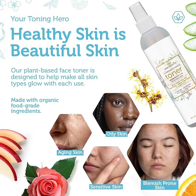 Era Organics Hydrating Toner for Face - Refreshing and Balancing Anti Aging Facial Mist with Rose Water, Apple Cider Vinegar, Witch Hazel-Velvo Beauty